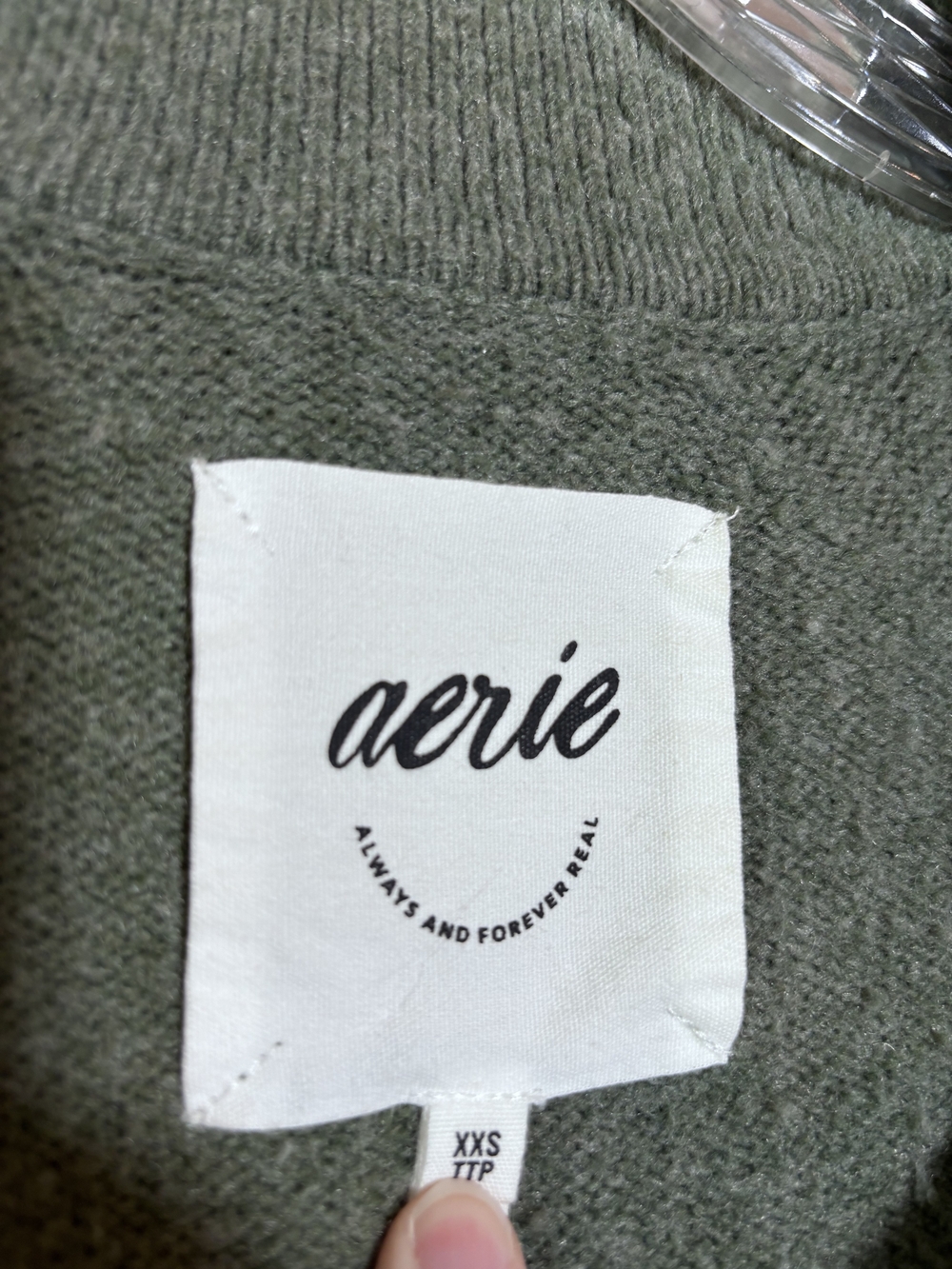 Aerie unREAL Striped Polo Oversized Sweater in Olive Size XXS - Picture 4 of 8